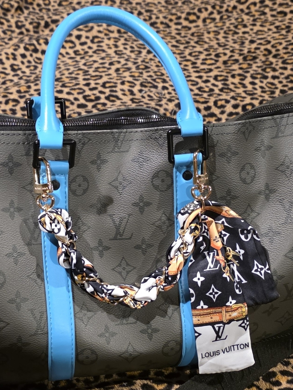 Monogram Scarf w/Bag Chain for Purse Or Bag